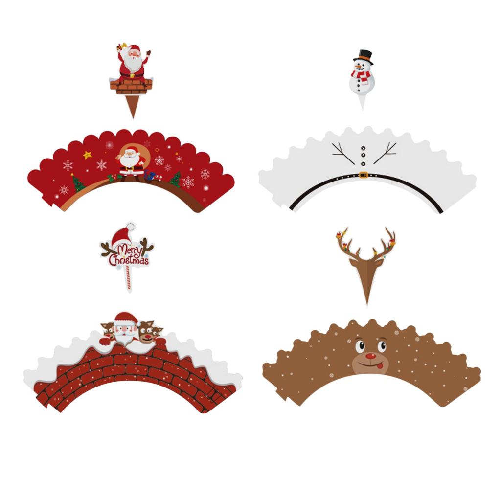 48PCS Christmas Cupcake Toppers Wrappers Party Supplies/Favors - Snowman/Santa C