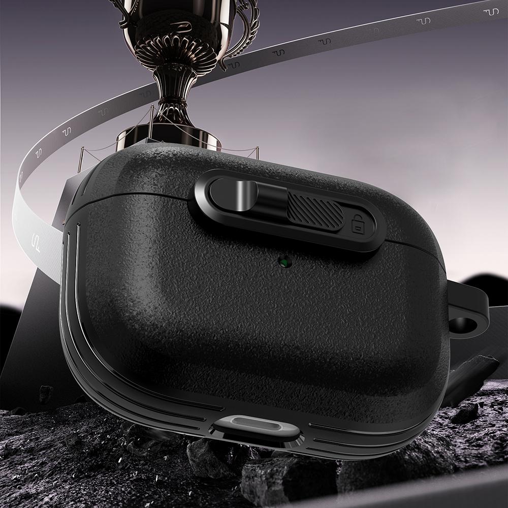 For Apple AirPods Pro Protective Case Lock Buckle Switch TPU + PC Wireless Earphones Cover with Carabiner