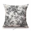Navy Blue Delft Blue Toile De Jouy Pattern Design Royal Elegant Home Decorative Sofa Throw Pillowcase Cotton Linen Cushion Cover