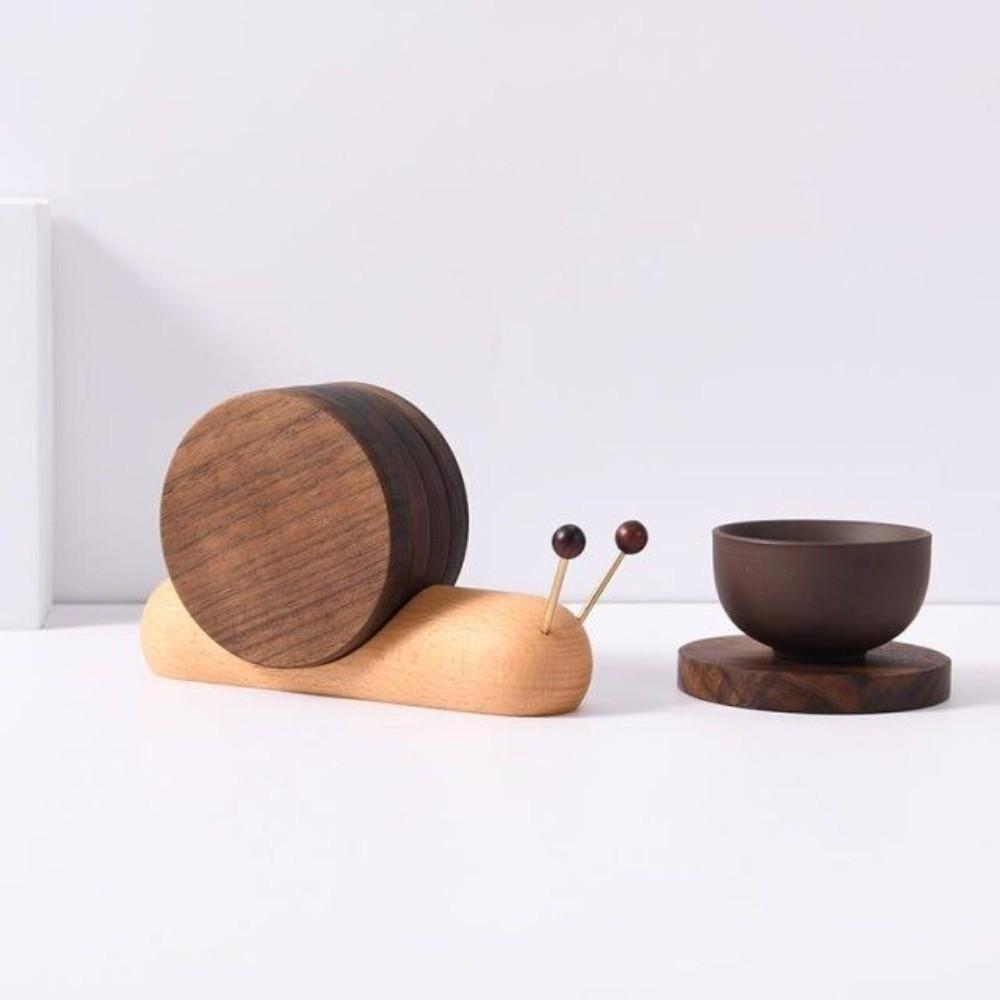 Snail Shape Tea Cup Mat Walnut Wooden Tea Tray Round Table Insulation Pad  Living Room