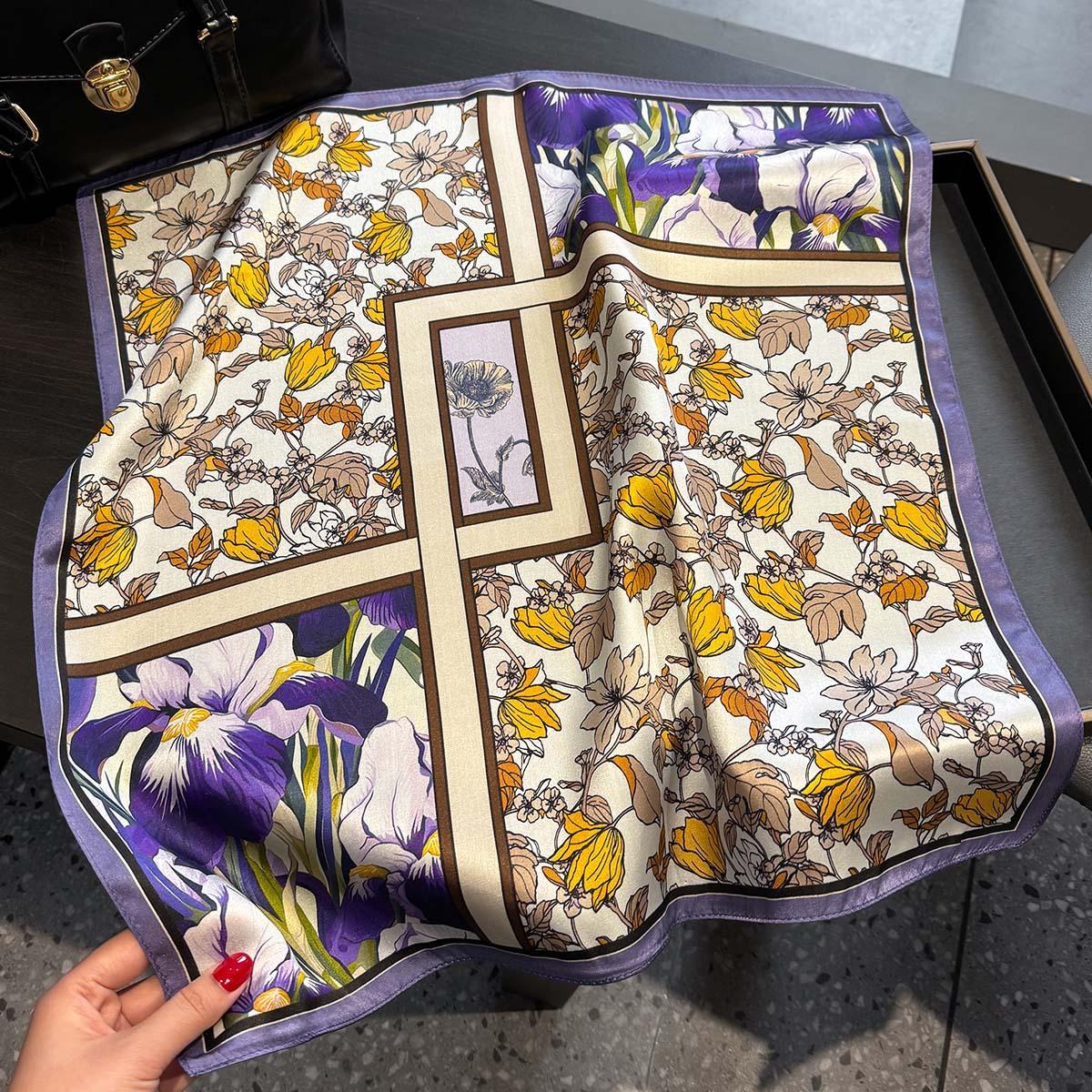 

100% Foulard Carre En Soie Naturelle Pour Femmes Imprimer Cheveux Hijab Foulard Femme Printemps Foulard Chale Enveloppes 53cmX53cm