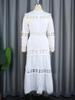 Plus Size Chic Women A Line Midi Dress Hollow Out Lace Splice Mock Neck Long Sleeve with Belt Casual Party Club Outfits