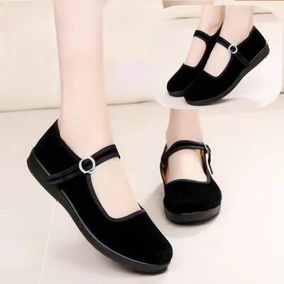 New Cloth Shoes Women's Shoes Medium and Single Generation Shoes Softsoled Work Shoes Hotel Shoes Nonslip Black Velvet Shoes