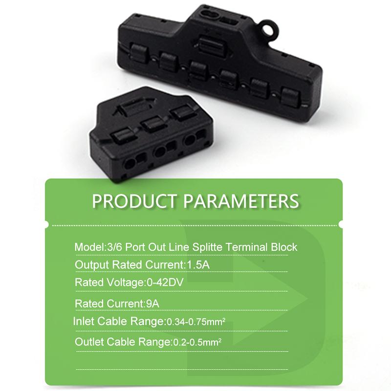 Quick Connect Low Voltage Wire Splitter Distribution Block 3/6 Port Out Line Splitter For Lighting Led Strip Connection Terminal
