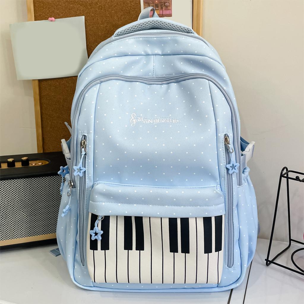 Polka Dot Piano Women's Backpack Lightweight Casual Simple Design School Bag Travel Bag with Zipper for College Students Teens