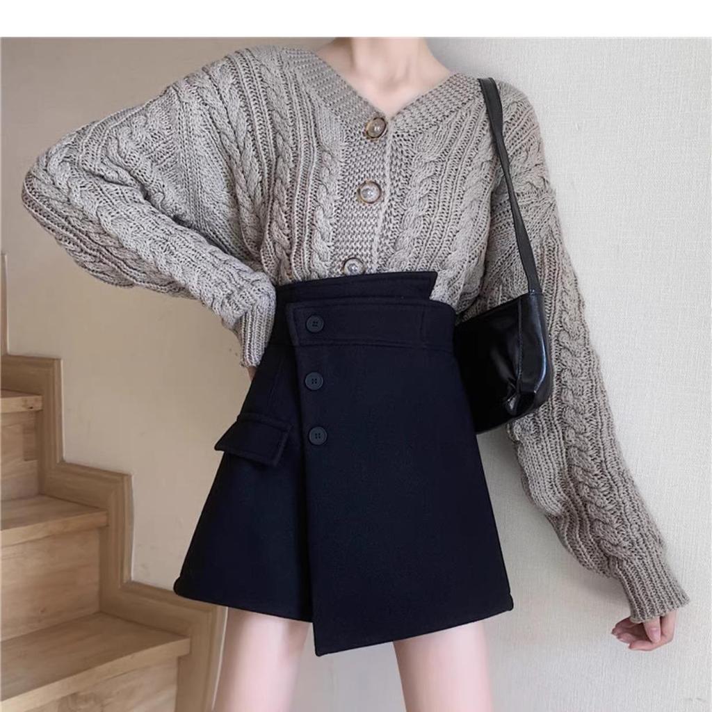 Spring 2024 Women's High-Waist Slim A-Line Skirt-Shorts: Korean Style, Irregular Design