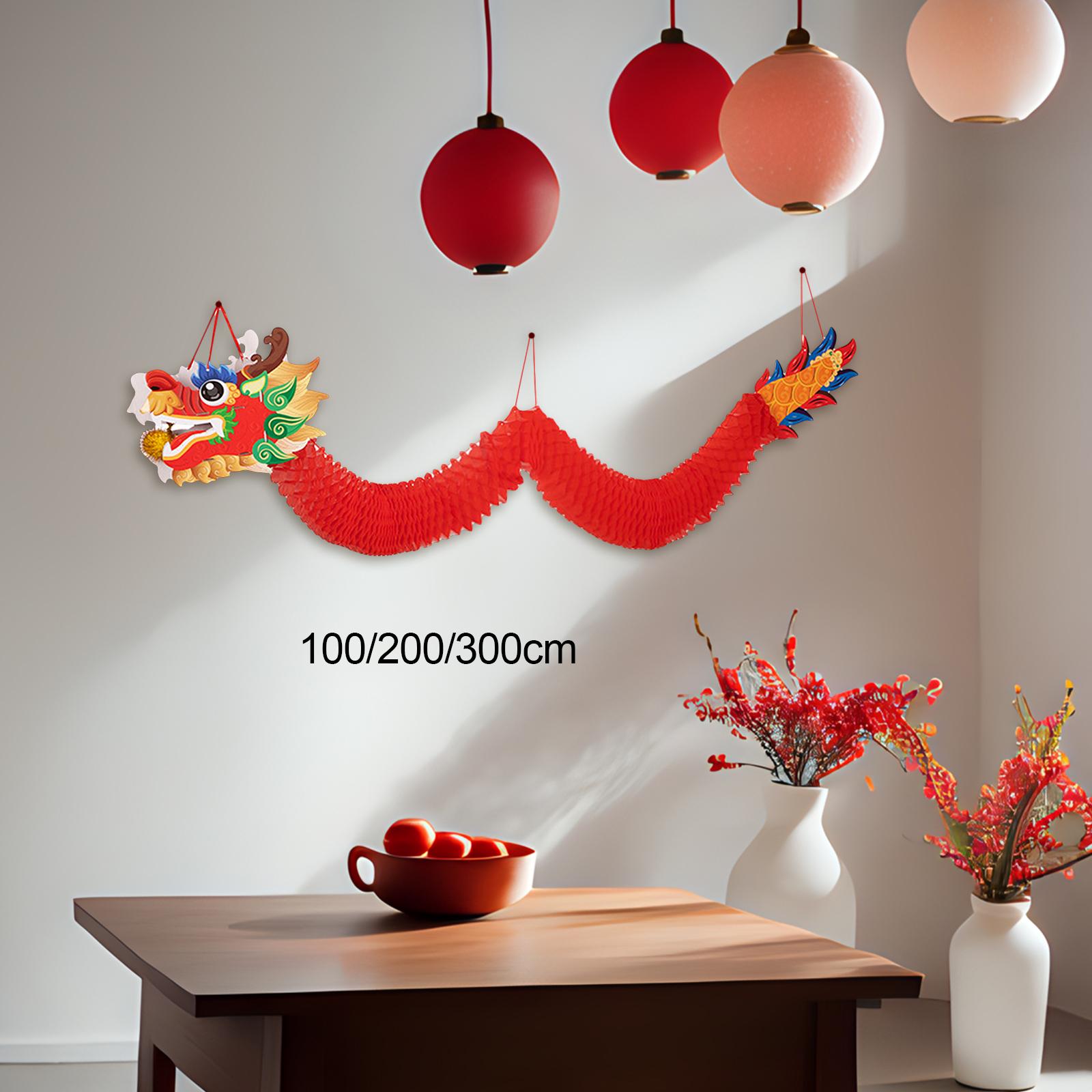 

Chinese New Year Hanging Ornament Dragon Garland Decoration Mall Craft Blessing Spring Festival Decorative for Thanksgiving Length 1m