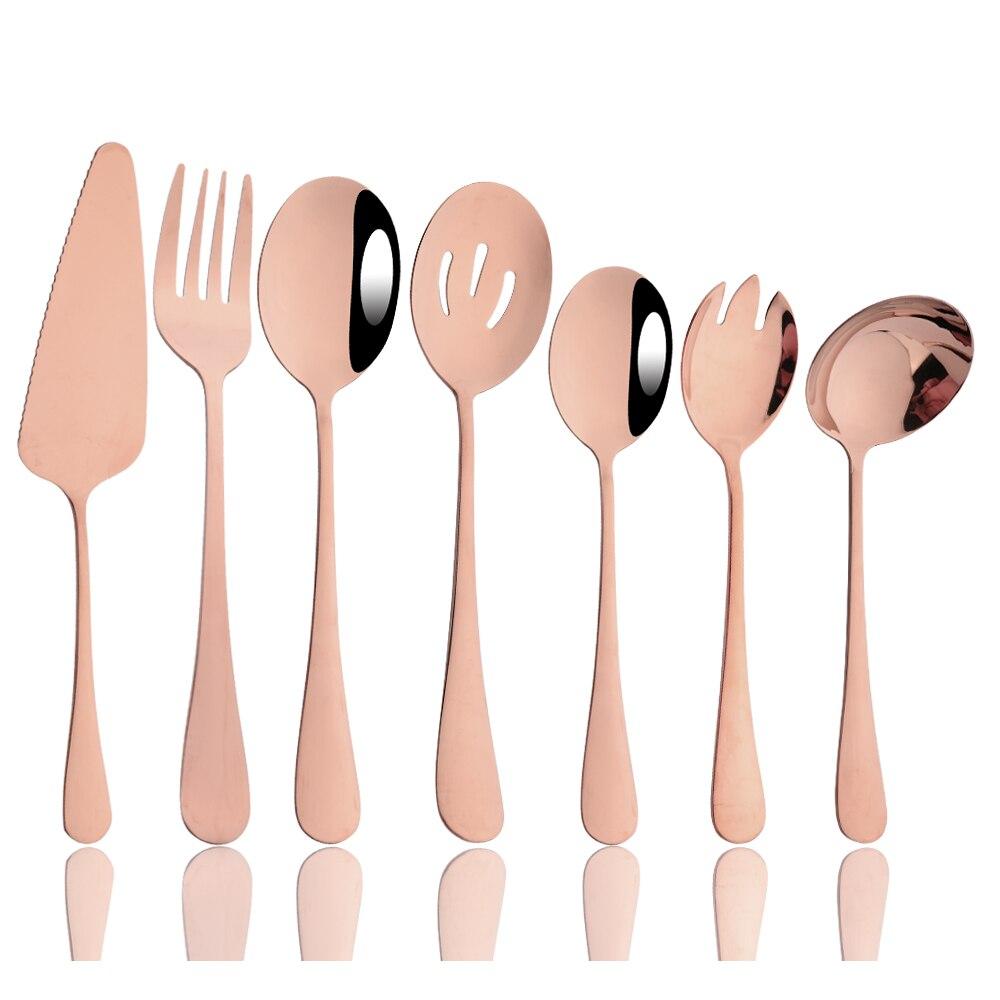 Rose Gold Stainless Steel Dinnerware Cake Spatula Soup Spoon Colander Spoon Service Spoon Salad Fork Buffet Party Accessories Tools