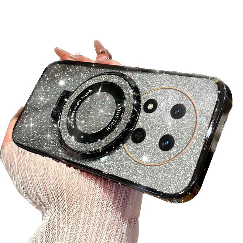 Luxury Plating For Honor Magic 7 Lite Pro 5G X9C Magnetic Holder Glitter Diamond Case For Honor X9C Magic Pro Lite 7 5g Cover