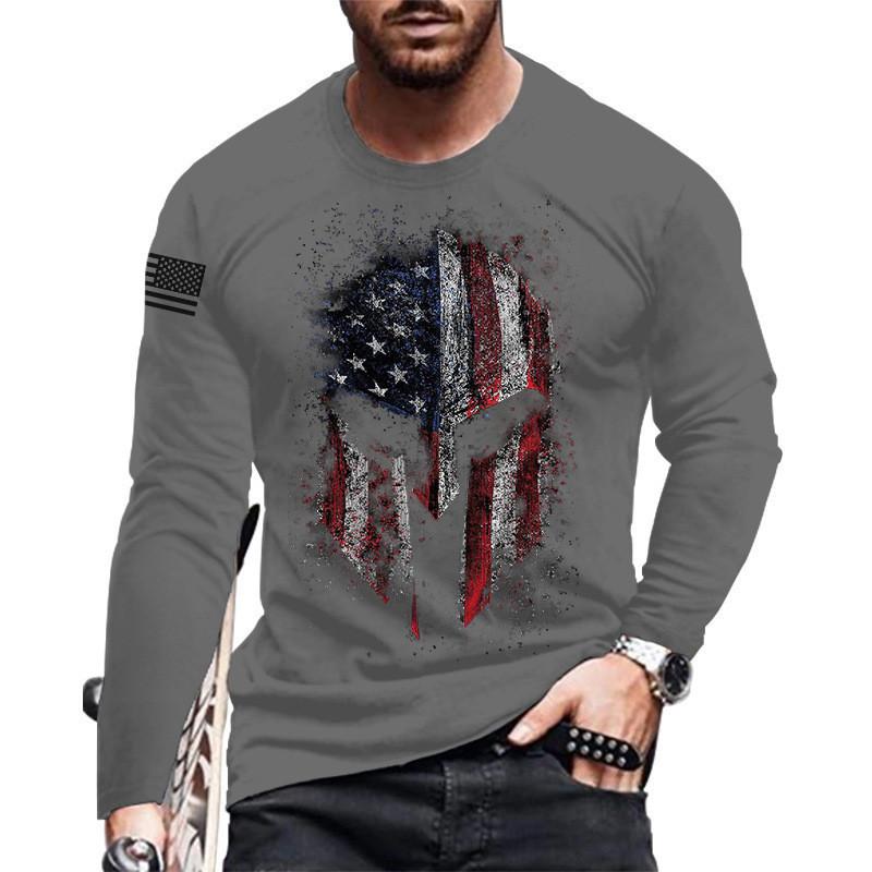Men Spring Autumn T Shirt Round Neck Long Sleeves Top Men's Sport Wear Plus Size Vintage 3d Print Pullover