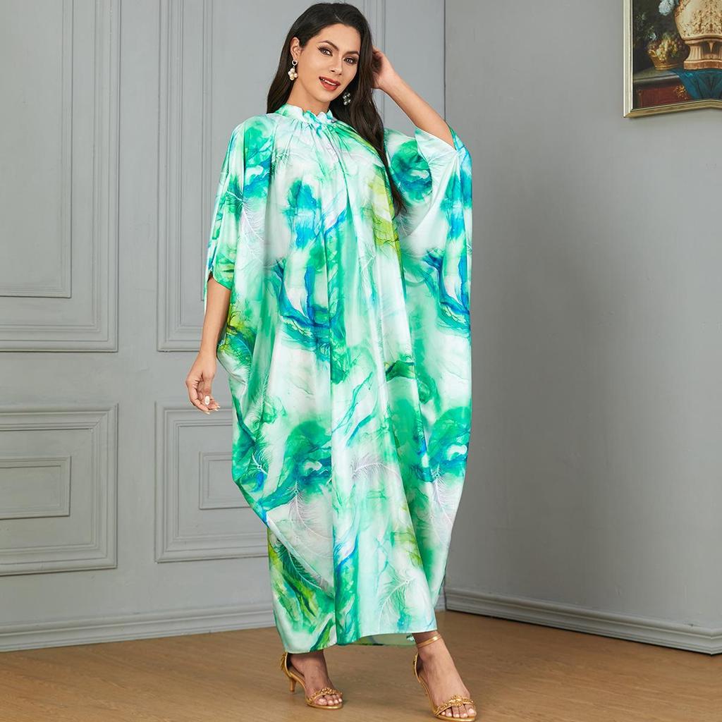Middle East Fashion Batwing Sleeve Long Dress - Muslim Clothing with European & American Print