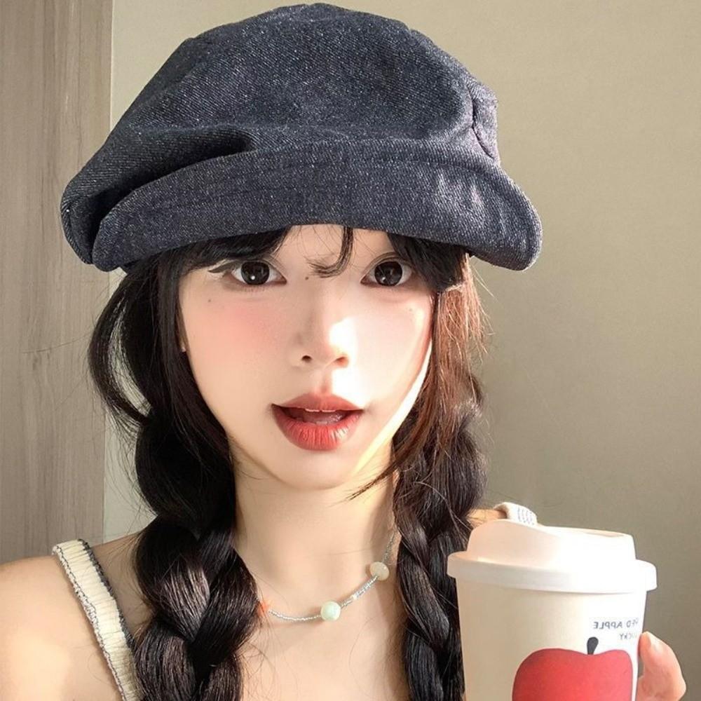 Japanese Denim Beret Cloth Pleated Painter Hat Vintage Octagonal Cap  Outdoor