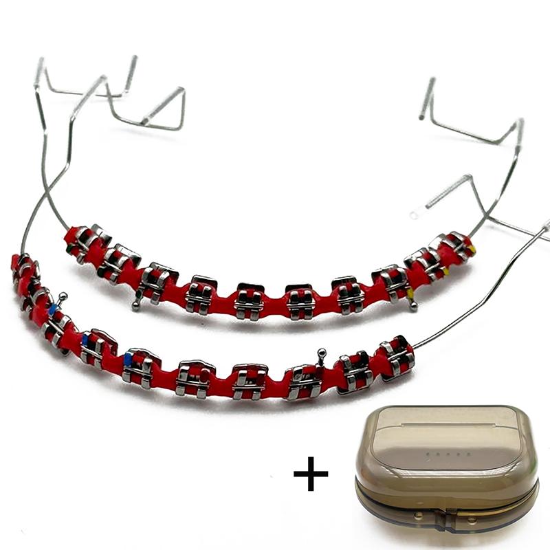 

Кольорові Стоматологічні Накладні Брекети з Гачком Тимчасова Прикраса Зубів з Металевими Дугами Брекет з Гачком Лігатурне Кріплення Стоматологічний Інструмент червоний