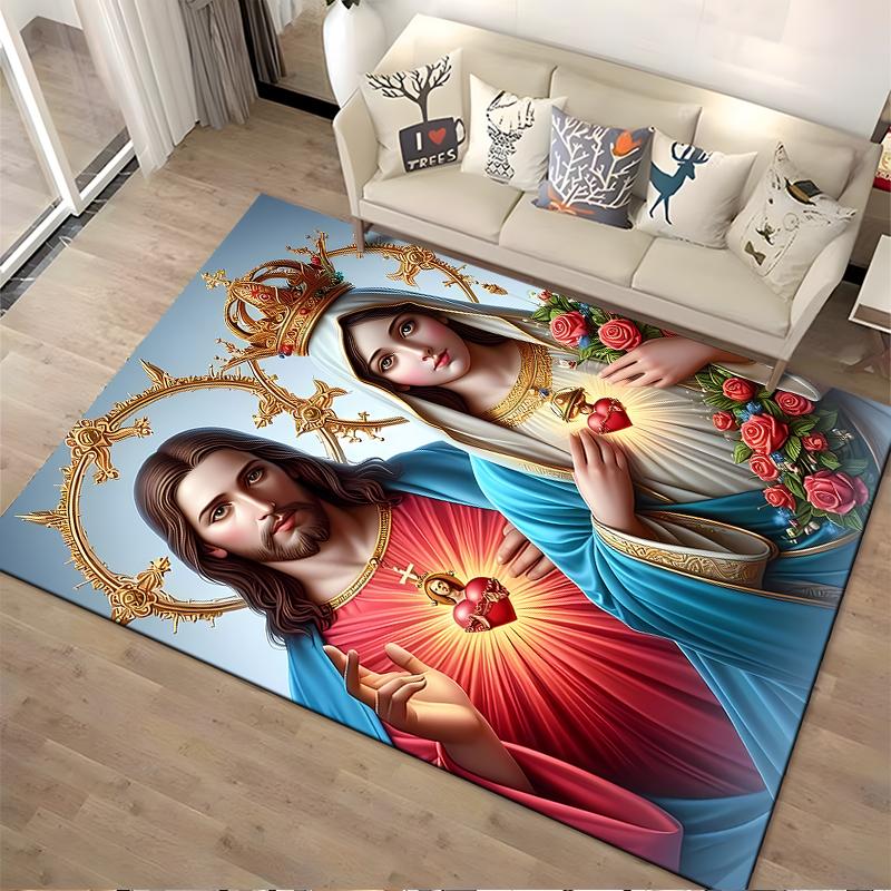 Jesus and Mary Sacred Heart Icon Rug Design Non-slip Rug Suitable for Living Room and Bedroom Sofas