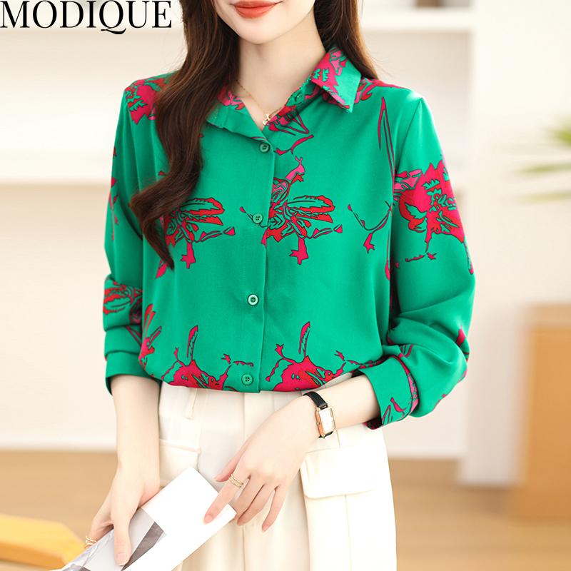 MODIQUE Jaro Léto Nadměrné velikosti Dámské Ležérní Volné Elegantní Sladké Bavlněné Květinové Halenky Košile Dámská Móda Oversize S Dlouhým Rukávem Kabáty
