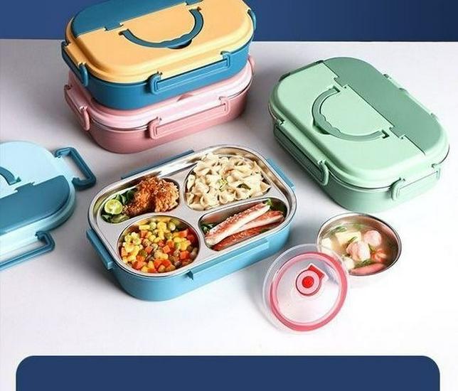 304 Stainless Steel Insulated Kids' Lunch Box with Compartments and Lid—Anti-Scald, Food-Grade, Perfect for School or Office.