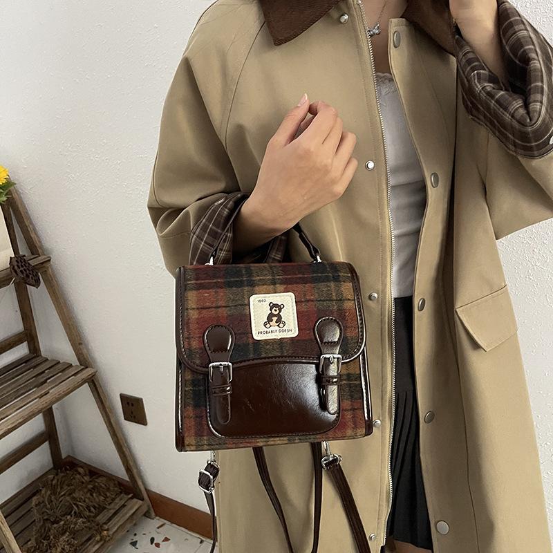 Damentasche 2025 neue Mode Retro Karomuster kleine quadratische Tasche Nischentrend Kontrastfarbe Rucksack