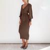 2026 New Autumn and Winter Elegant Retro Light Mature Style Lantern Sleeves V-neck Solid Color Knitted Sweater Skirt
