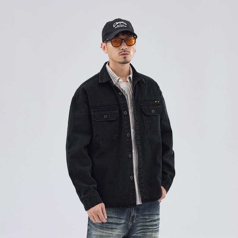 

Men s Retro Cotton Workwear Jacket - Spring 2026 Collection, Loose Fit, Long Sleeve, Casual Design 2XL чорний