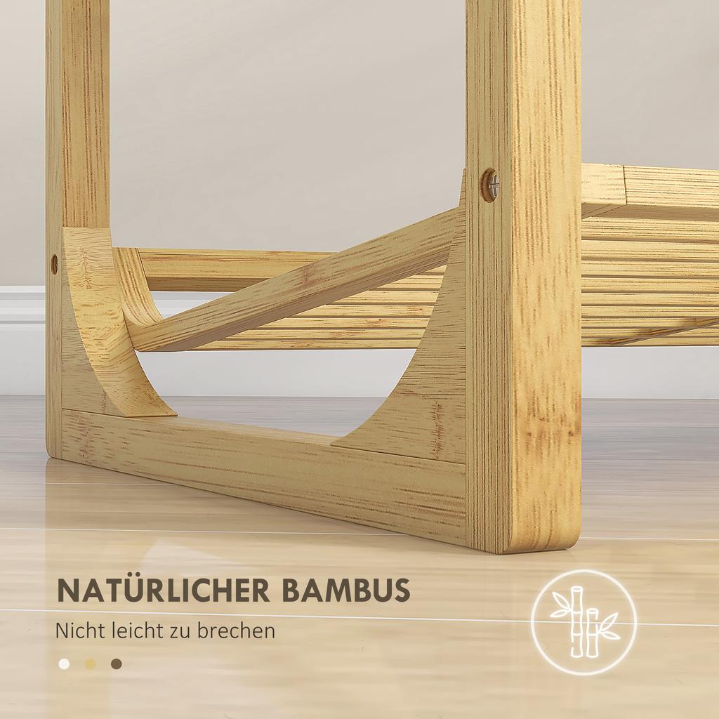 Bamboo Shoe Rack, 15.5 Cm Shelf Height, Ventilated Slat Design, 76 X 33 X 67 Cm, Natural Wood Effect