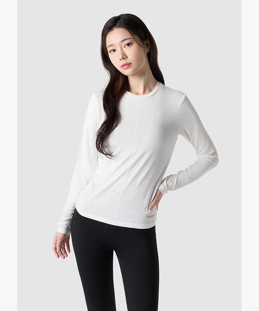 LECOQ Women'S Slim Fit Modal Long Sleeve T-Shirt - Cream Qr122Orl11