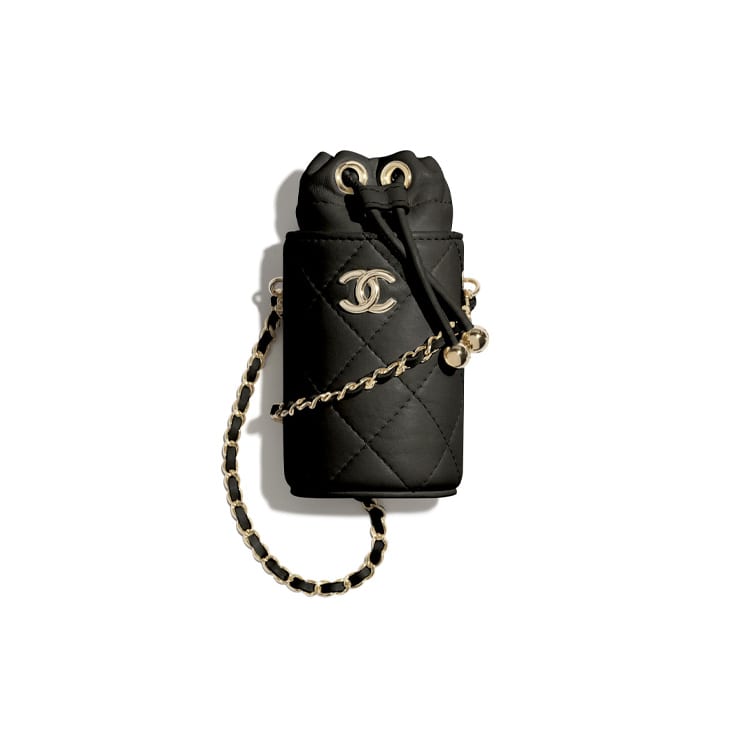 Chanel Sheepskin Material Gold Metal Bucket Bag Crossbody Bag Mini Women's Black AP2259-B05916-94305