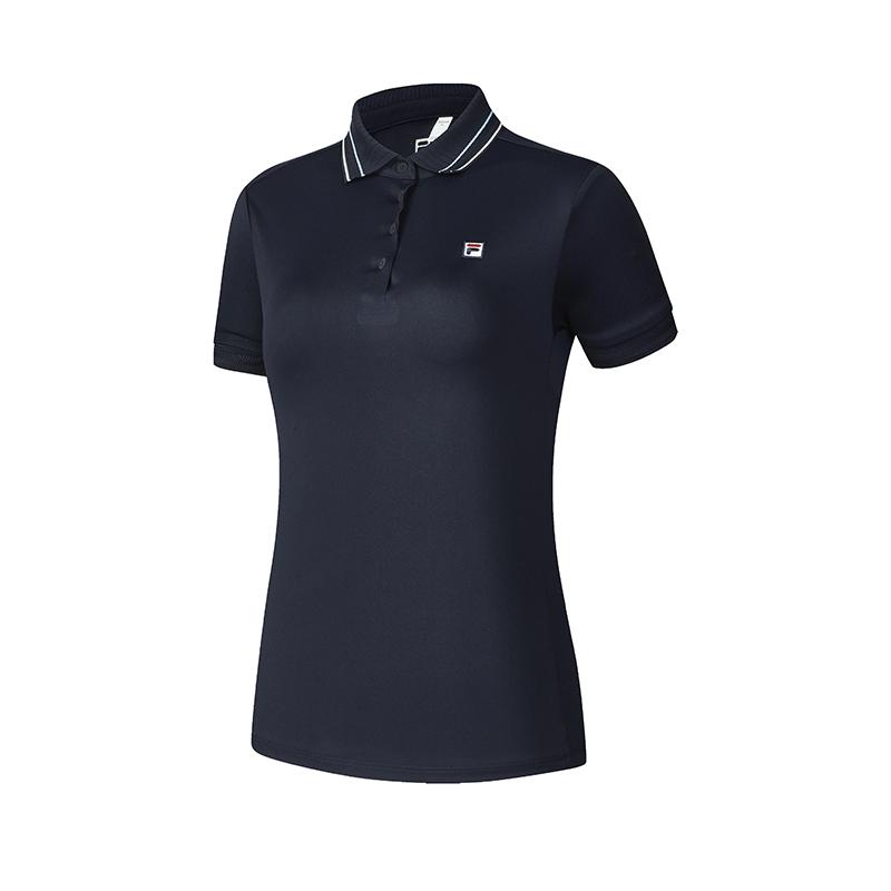 Fila Sport Versatile Minimalist Small Logo Striped Short Sleeve Polo Shirt Women Tops Royal-Blue A11W433107FNV