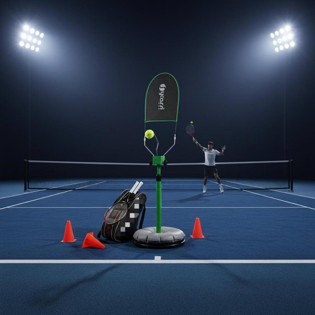 Rebounder da Allenamento Tennis Altezza Regolabile Bersaglio Ovale Nero