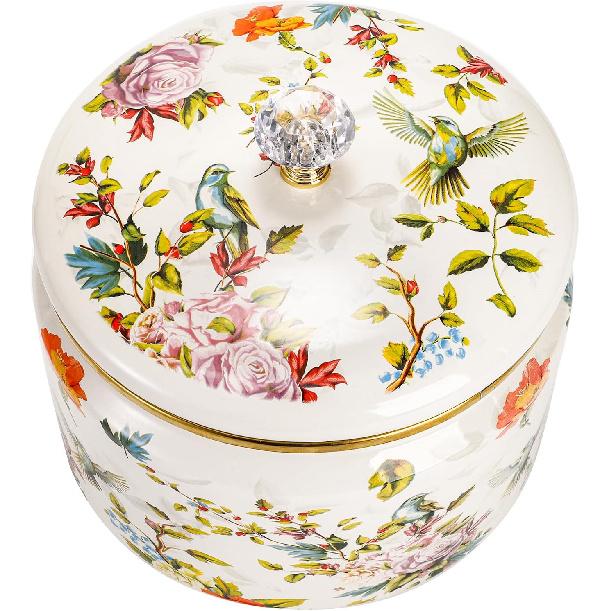 Elsjoy Vintage Enamel Canister with Lid, 81 oz Large Enamel Storage Container Floral Cookie Jar, Farmhouse Kitchen Canister for Sugar, Tea, Candy