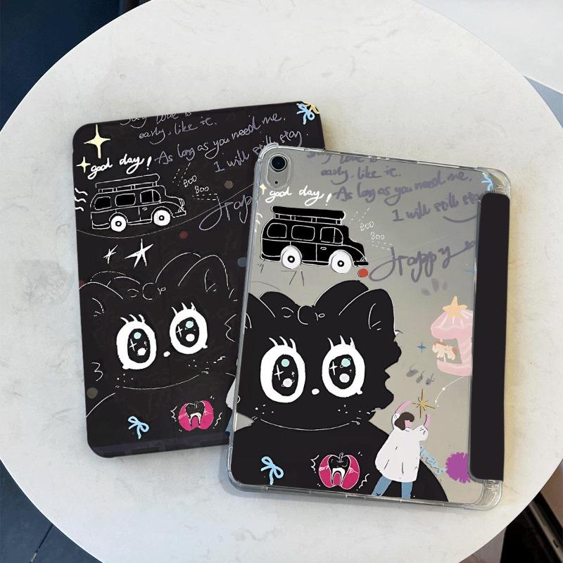 Cute Graffiti on Black Background Smart TPU Case IPad 10th Generation Case 2022  Air 5th 4th  Pro 11 2nd 3rd 4th 9.7 5th 6th Gen ipad mini6 8.3