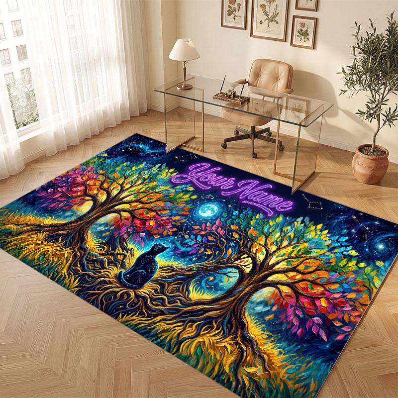 Cat Theme Crystal Velvet Floor Rug Personalized Custom Name Text Warm Carpet Home Decoration