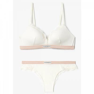 Women Lace Trim Padded Triangle Bra   Brazilian Brief Set 0825381
