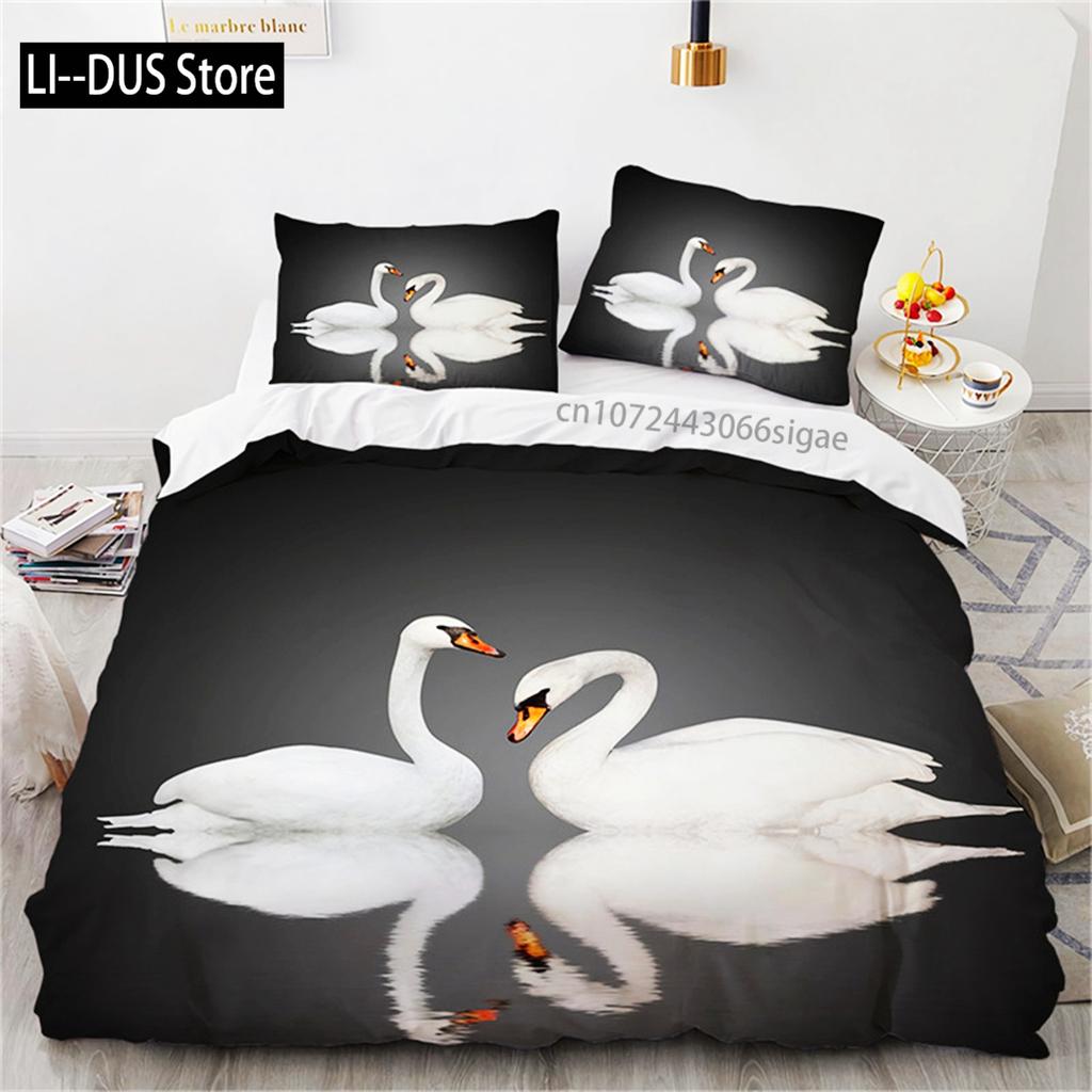 Romantic Swan Duvet Cover Microfiber Flower Bedding Set Quilt Cover Extra Large Twin For Lovers Bedroom Romantic Decoration