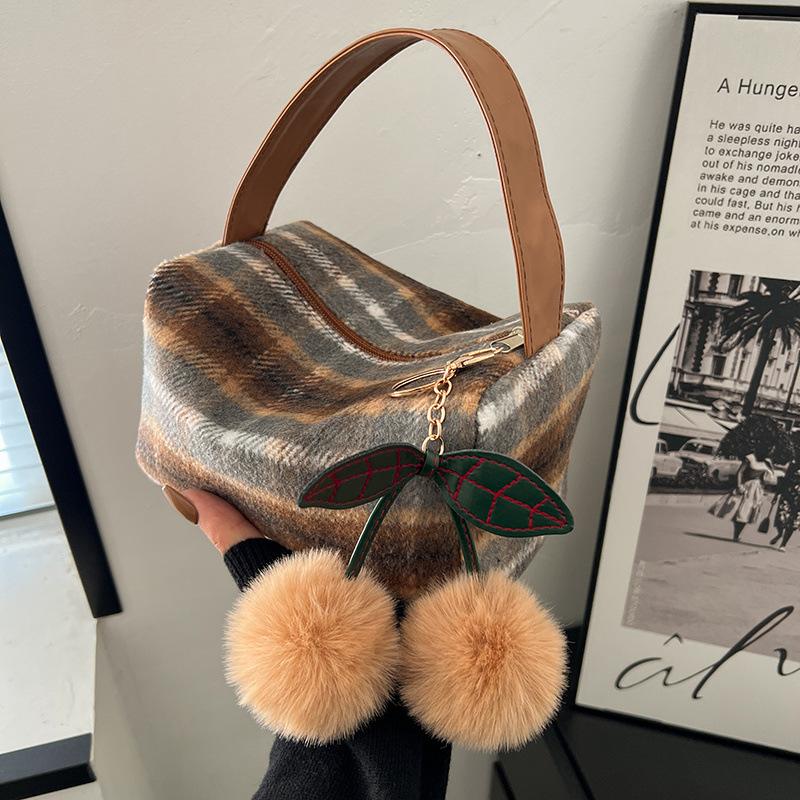 Korean Woolen Plaid Large Capacity Cosmetics Bag Women'S Portable High-Grade All-In-One Travel Portable Toiletry Bag