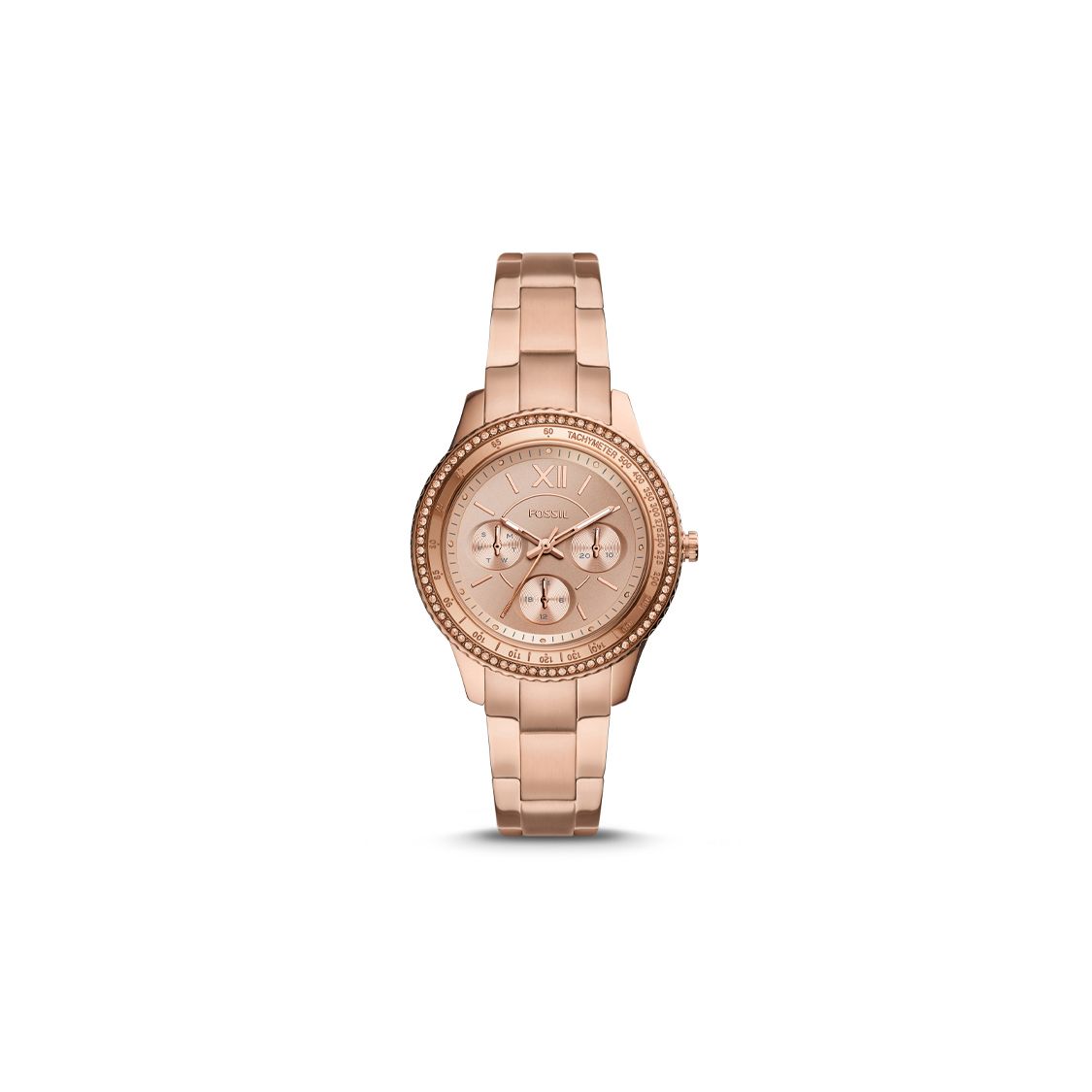 Fossil Quartz Watch Stainless Steel Band 36Mm Gold Dial Fashion Casual Three Eye Trendy Women watches ES5106 Rose Gold
