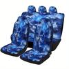 Set Of Car Seat Covers Featuring A Blue Flame Skull Design, Suitable For Various Vehicles, Stylish And Comfortable, These Full S