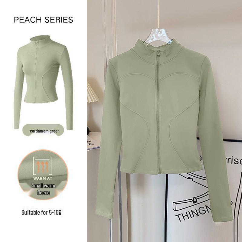 Women's Autumn Stand Collar Pilates Yoga Jacket: Plus Velvet, Quick Dry, Long Sleeve, Zipper Fitness Top for Running and Active Wear