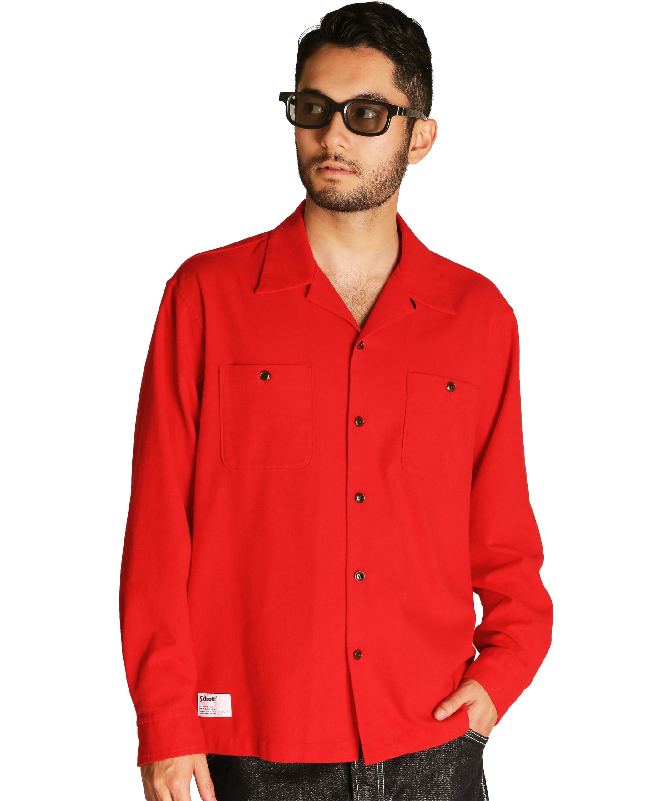 

Schott HV SHIRT PLAIN Hemp Viscose Shirt, Men s XL (100cm), Red, 782-5220001