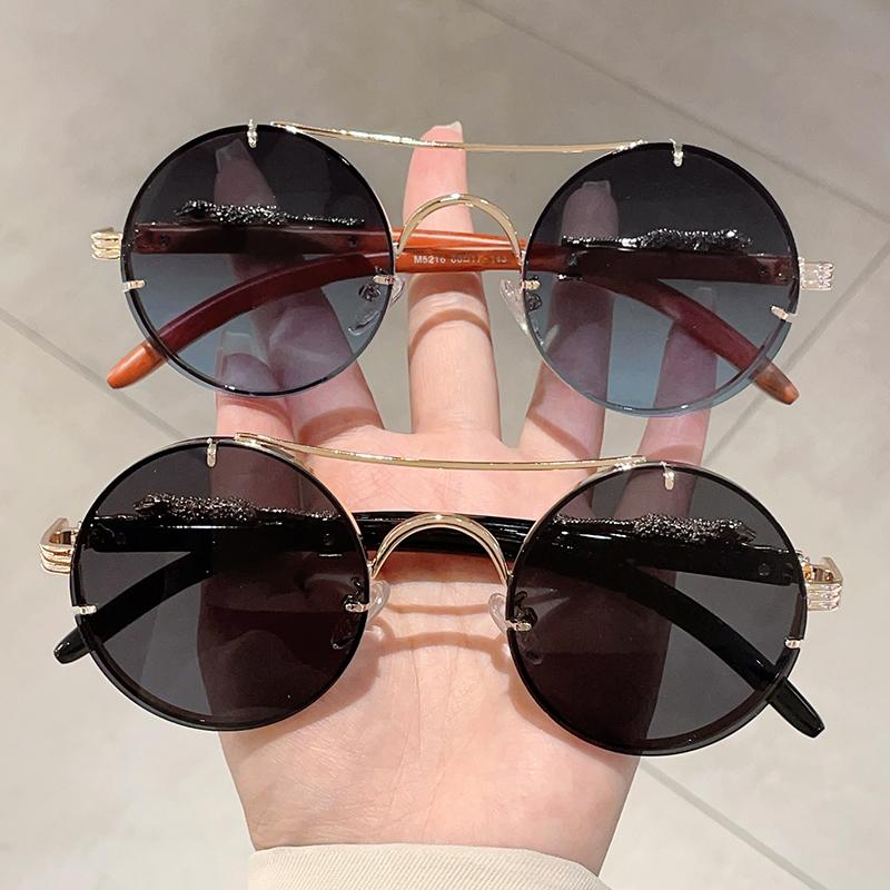 2 Pairs Per Set Round Sunglasses Fashion Vintage Double Bridge Gradient Multicolor Shades Women Luxury Design Casual Sun Glasses