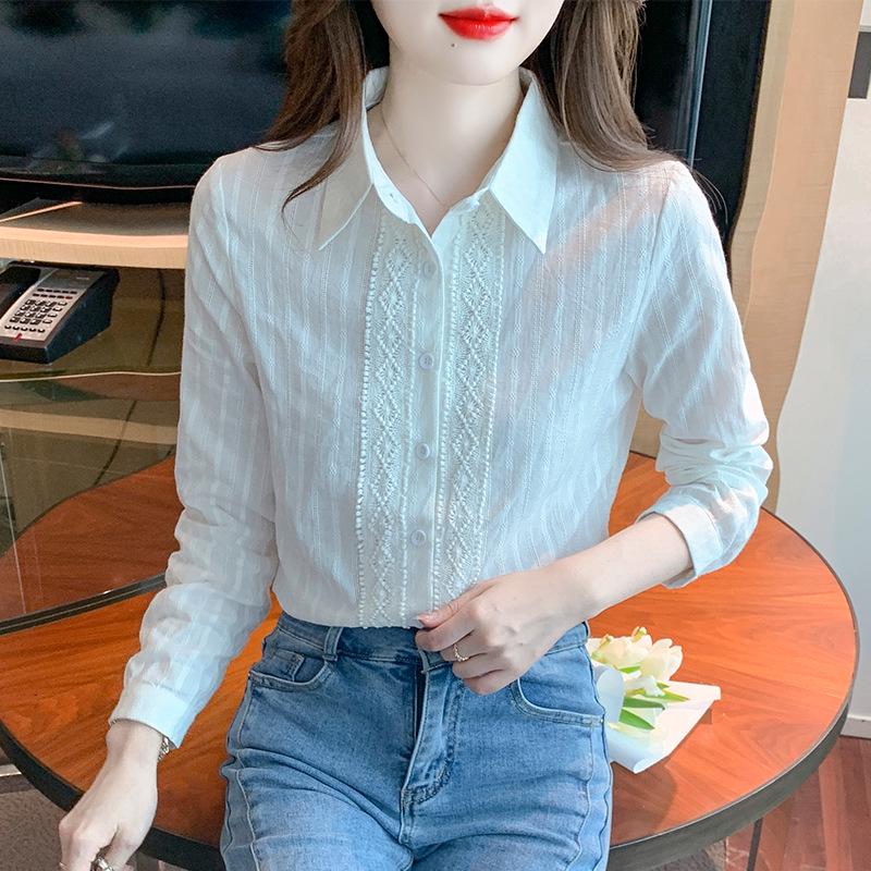 Autumn/Winter 2026 Women s Embroidered Cotton Lace Patchwork Shirt with Warm Velvet L