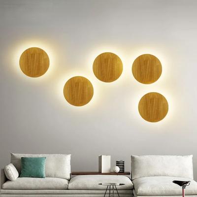 Neue Einzigartige Nordische Moderne LED Holz Runde Wandleuchte - Stilvolles und Trendiges Design, Perfekt zur Individualisierung von Schlafzimmer und Treppenhaus L