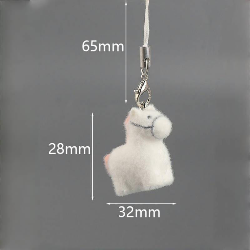 Cute Cartoon Flocking Animal Fortune Horse Keychain Bag Earphone Pendant Decoration Zodiac Horse Car Keyring New Year Gift