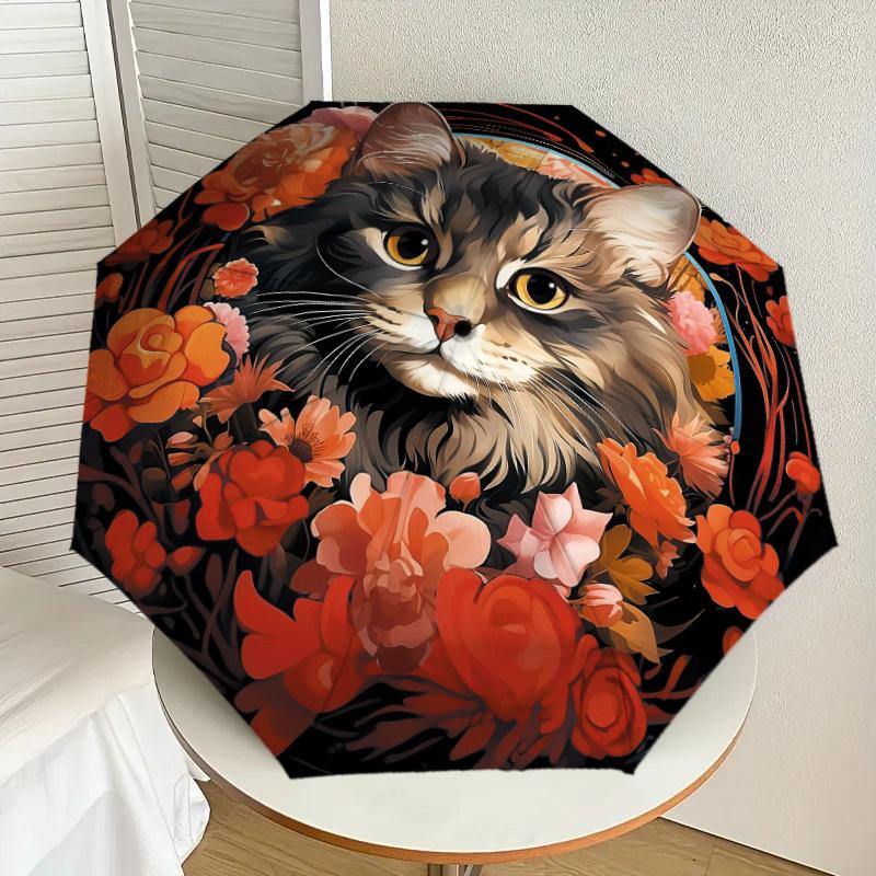 

1pc Floral Cat Portrait Umbrella with Plastic Handle,Suitable for All Seasons Home Travel Outdoor UmbrellaDD201