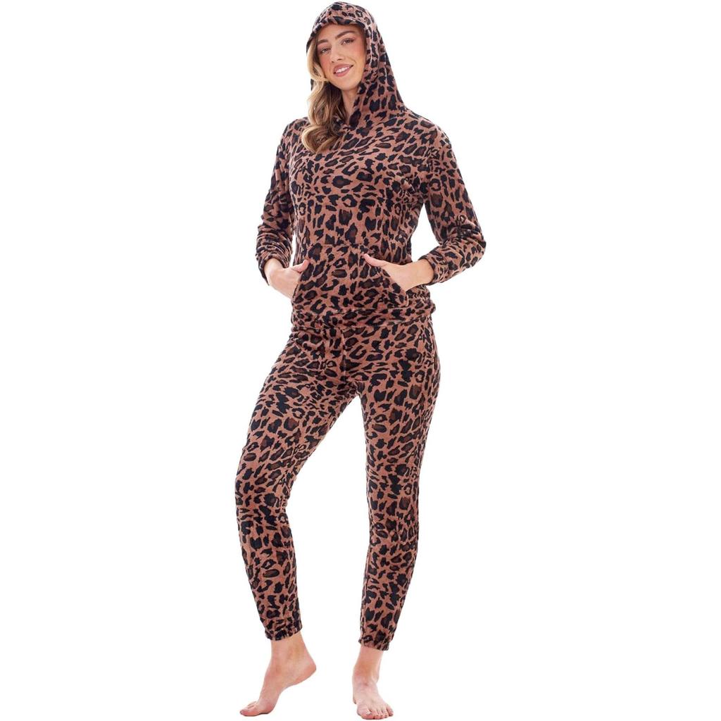 Keanu Dámská/Dámská Fleecová Dlouhá Pyžamová Sada s Leopardím Vzorem