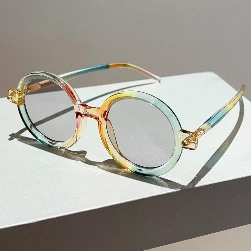 Vintage Round Sunglasses Fashion Retro Candy Color Blue Light Blocking Shades Eyewear Trendy Brand Designer Sun Glasses