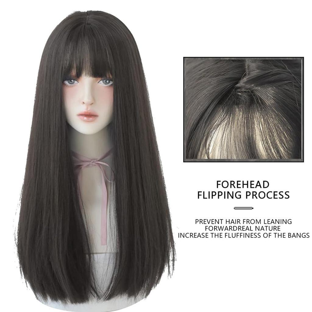 Realistic Long Straight Wig for Women Soft Breathable Natural Look Synthetic Hair Cosplay Props Daily Wear Hairstyle Accessory Party
