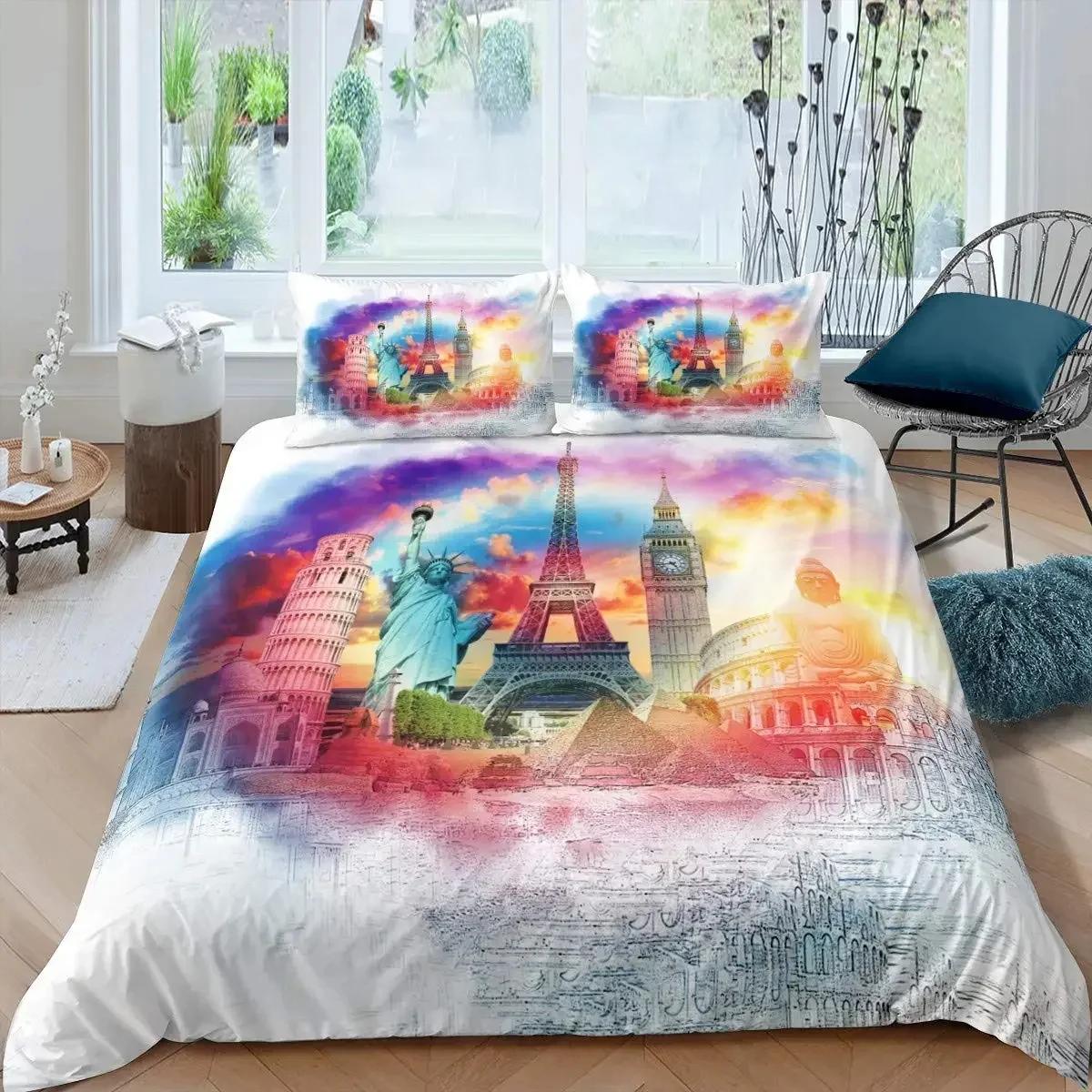 

Comforter Statue Of Liberty Hip Hop Full Size Peace Sign Love Heart Bedding Set American Eyes Colorful Polyester Comforter (quilt)-EU Single(135*200cm)3pcs