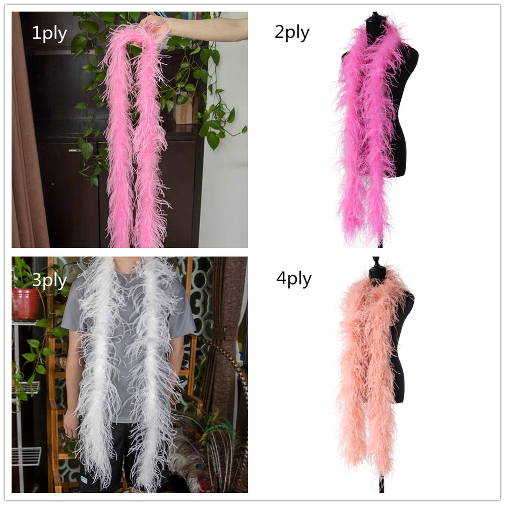 2 Meters Natural Ostrich Feather Boa 6ply Ostrich Feathers Trim Shawl Dyed Various Party Clothing Decoration Plume Scarf