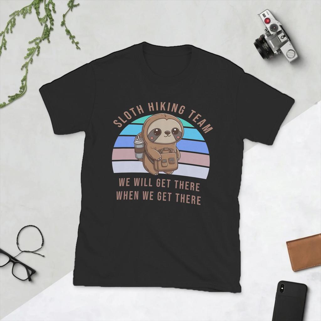 Sloth Hiking Team Funny Vintage Unisex T Shirts Creative Tees Short Sleeve Round Collar TShirt Cotton Plus Size Clothes