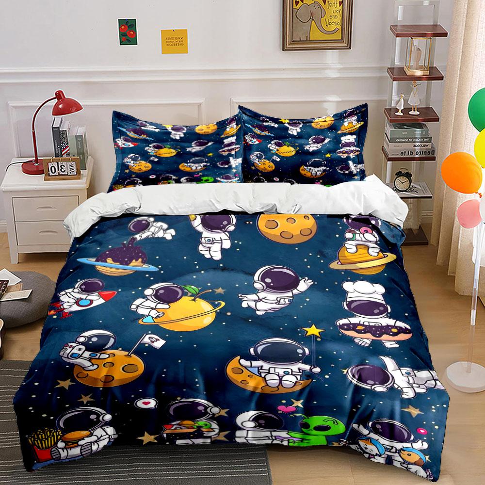 "Cartoon Astronaut Space Theme Set" Soft Skin-Friendly Bedding Set Includes 1 Duvet Cover And 2 Pillowcase Gift